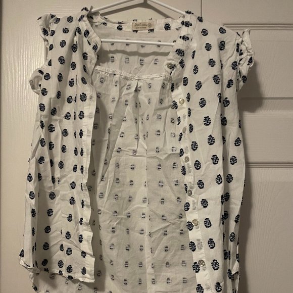 Just Living White and Blue Blouse size m - Picture 1 of 2